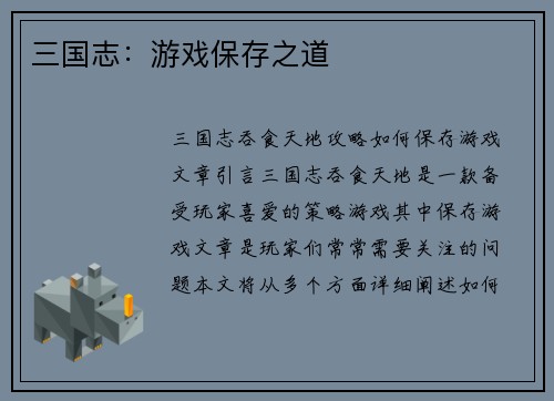 三国志：游戏保存之道