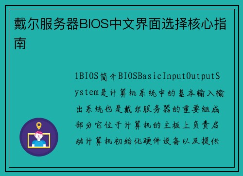 戴尔服务器BIOS中文界面选择核心指南